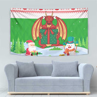 Wales Christmas Tapestry with Red Dragon Gift and Holiday Crest Snow Scene - Wonder Print Shop
