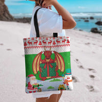 Wales Christmas Tote Bag with Red Dragon Gift and Holiday Crest Snow Scene - Wonder Print Shop