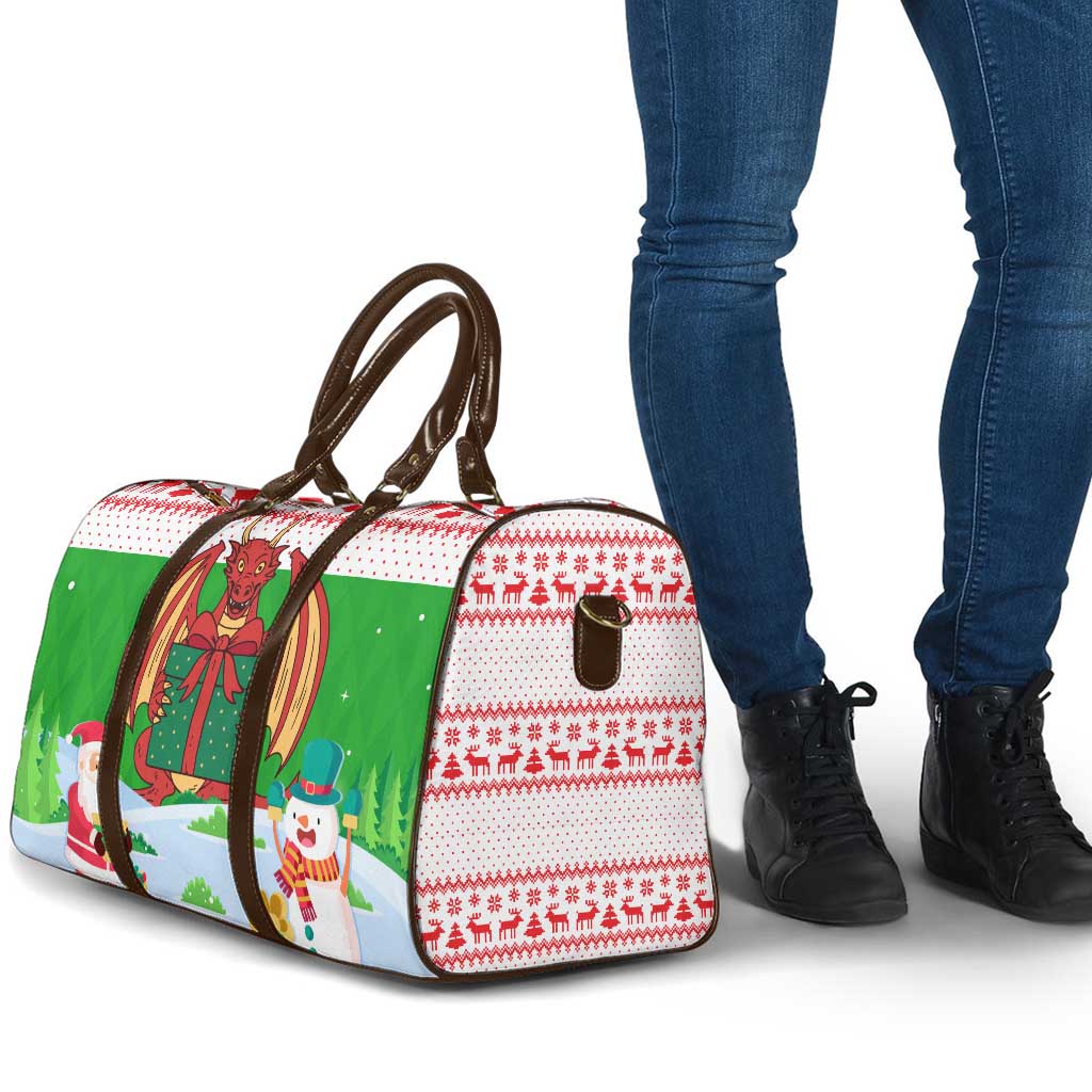 Wales Christmas Travel Bag with Red Dragon Gift and Holiday Crest Snow Scene - Wonder Print Shop