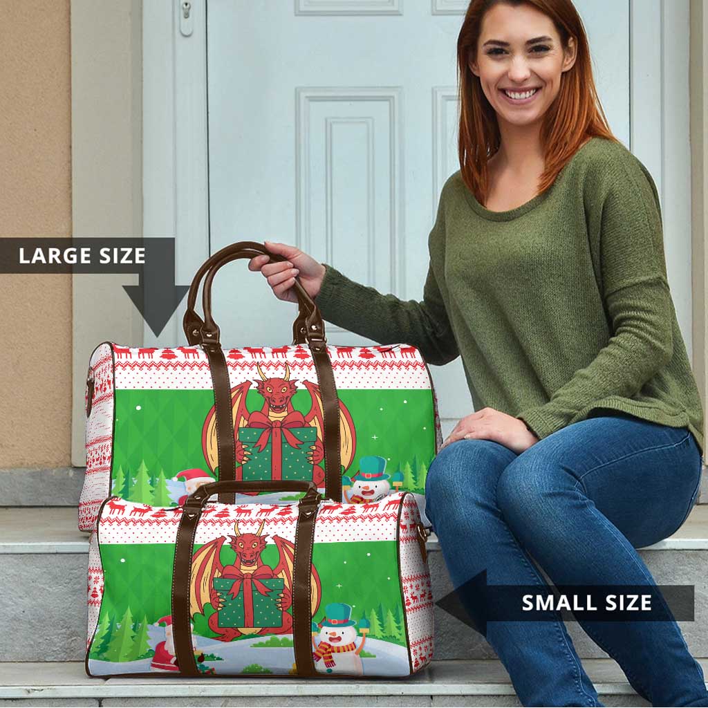 Wales Christmas Travel Bag with Red Dragon Gift and Holiday Crest Snow Scene - Wonder Print Shop