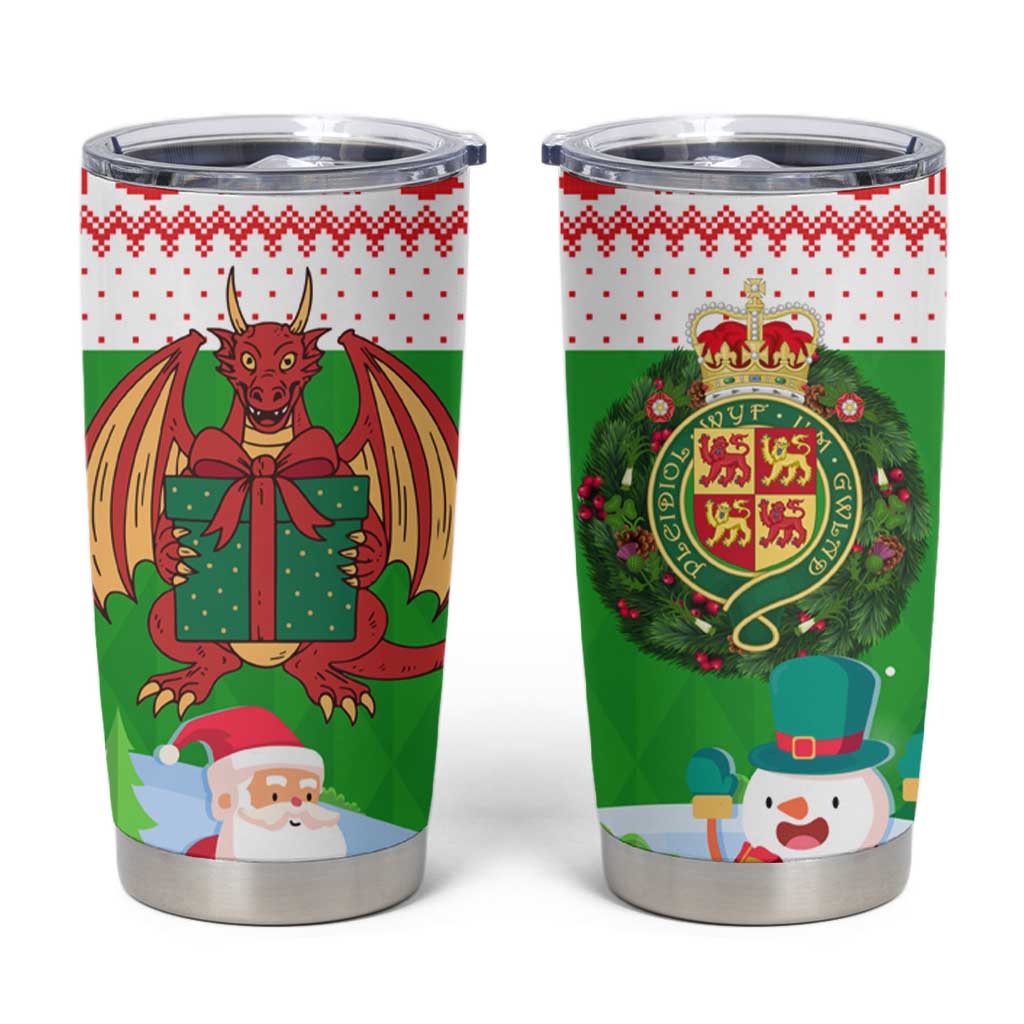 Wales Christmas Tumbler Cup with Red Dragon Gift and Holiday Crest Snow Scene - Wonder Print Shop