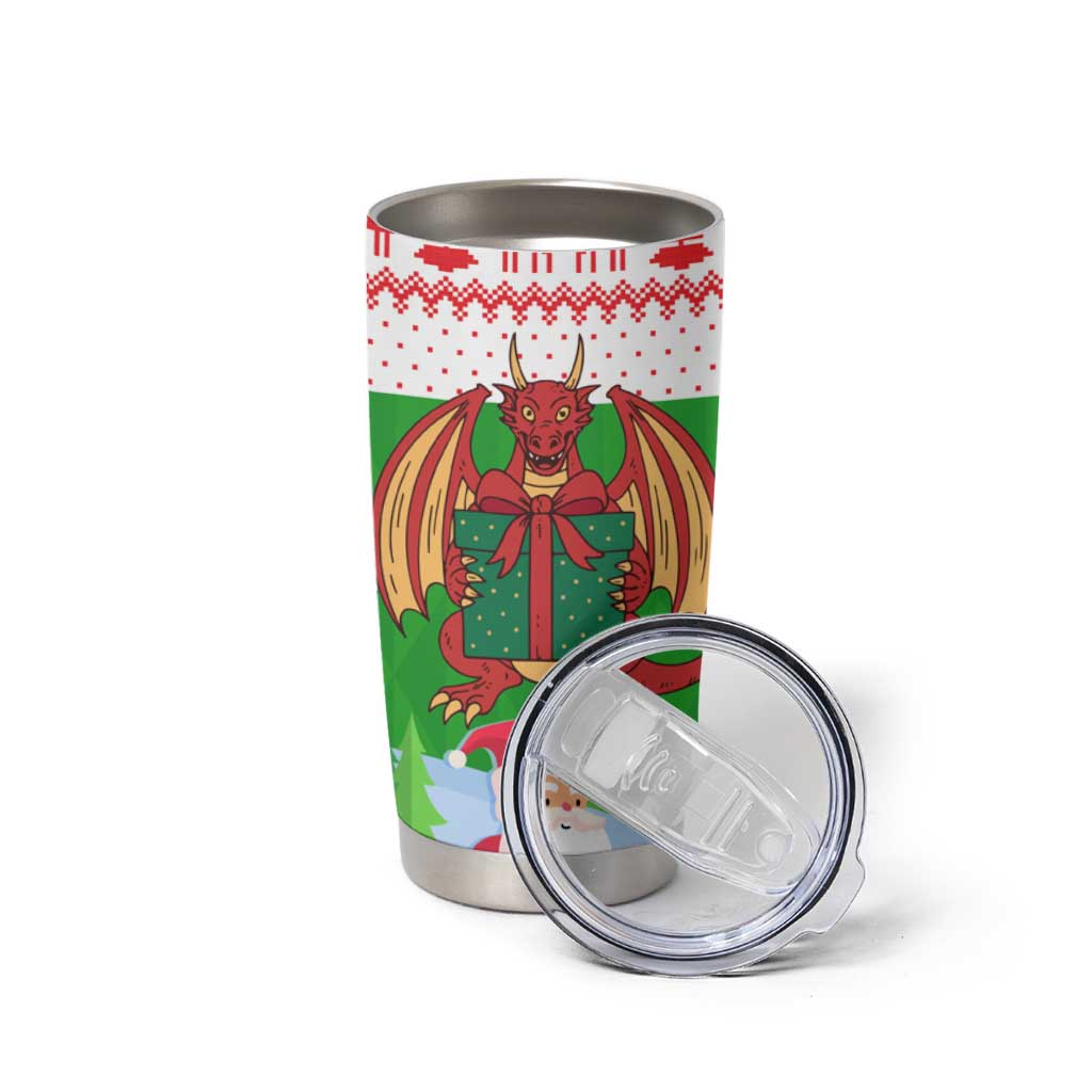Wales Christmas Tumbler Cup with Red Dragon Gift and Holiday Crest Snow Scene - Wonder Print Shop