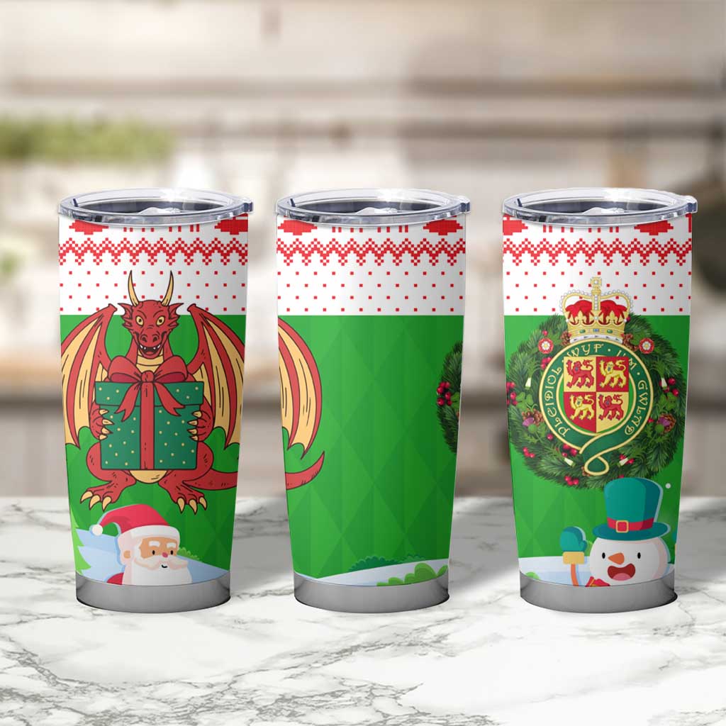 Wales Christmas Tumbler Cup with Red Dragon Gift and Holiday Crest Snow Scene - Wonder Print Shop