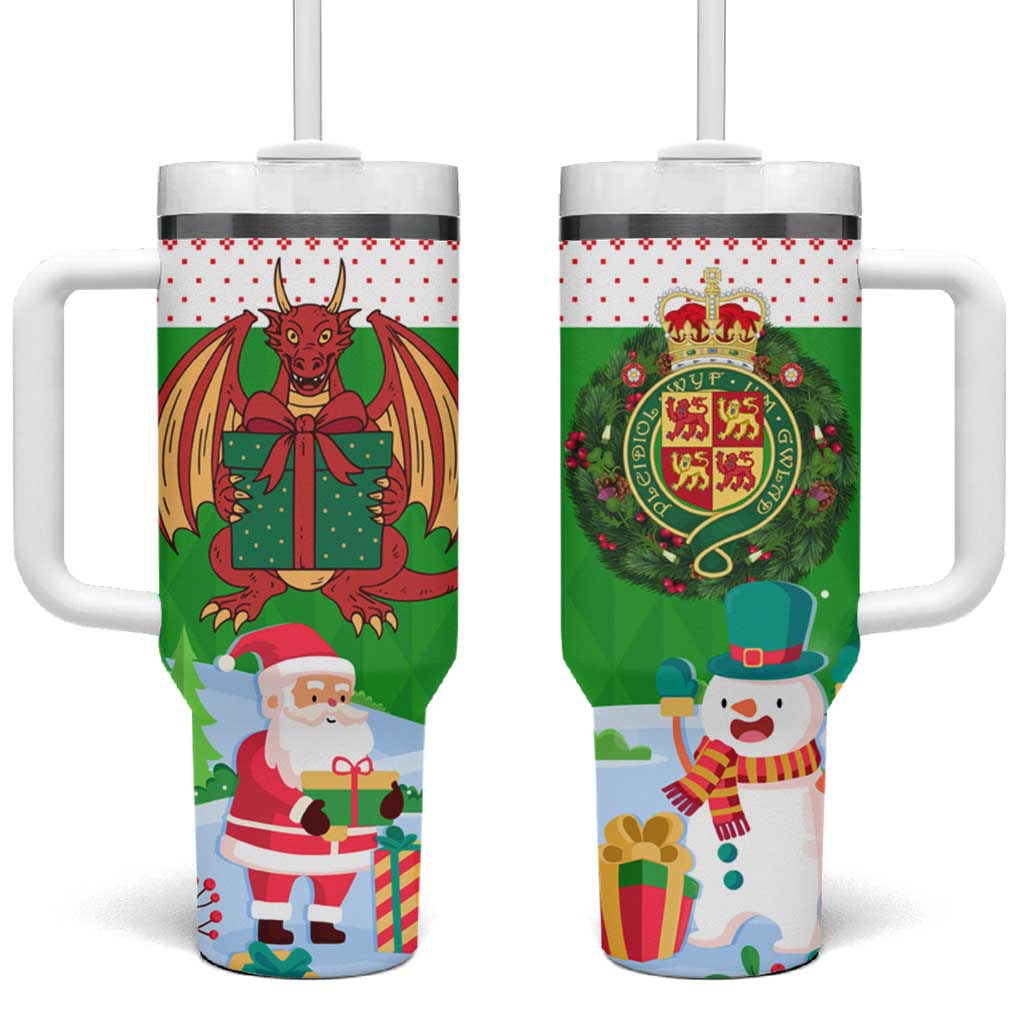 Wales Christmas Tumbler With Handle with Red Dragon Gift and Holiday Crest Snow Scene - Wonder Print Shop