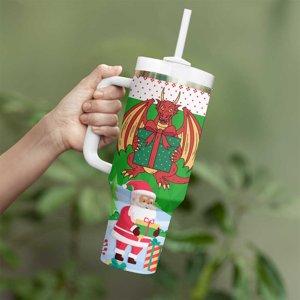 Wales Christmas Tumbler With Handle with Red Dragon Gift and Holiday Crest Snow Scene - Wonder Print Shop