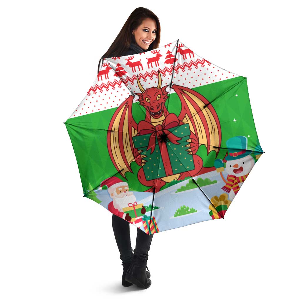 Wales Christmas Umbrella with Red Dragon Gift and Holiday Crest Snow Scene - Wonder Print Shop