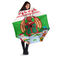 Wales Christmas Umbrella with Red Dragon Gift and Holiday Crest Snow Scene - Wonder Print Shop