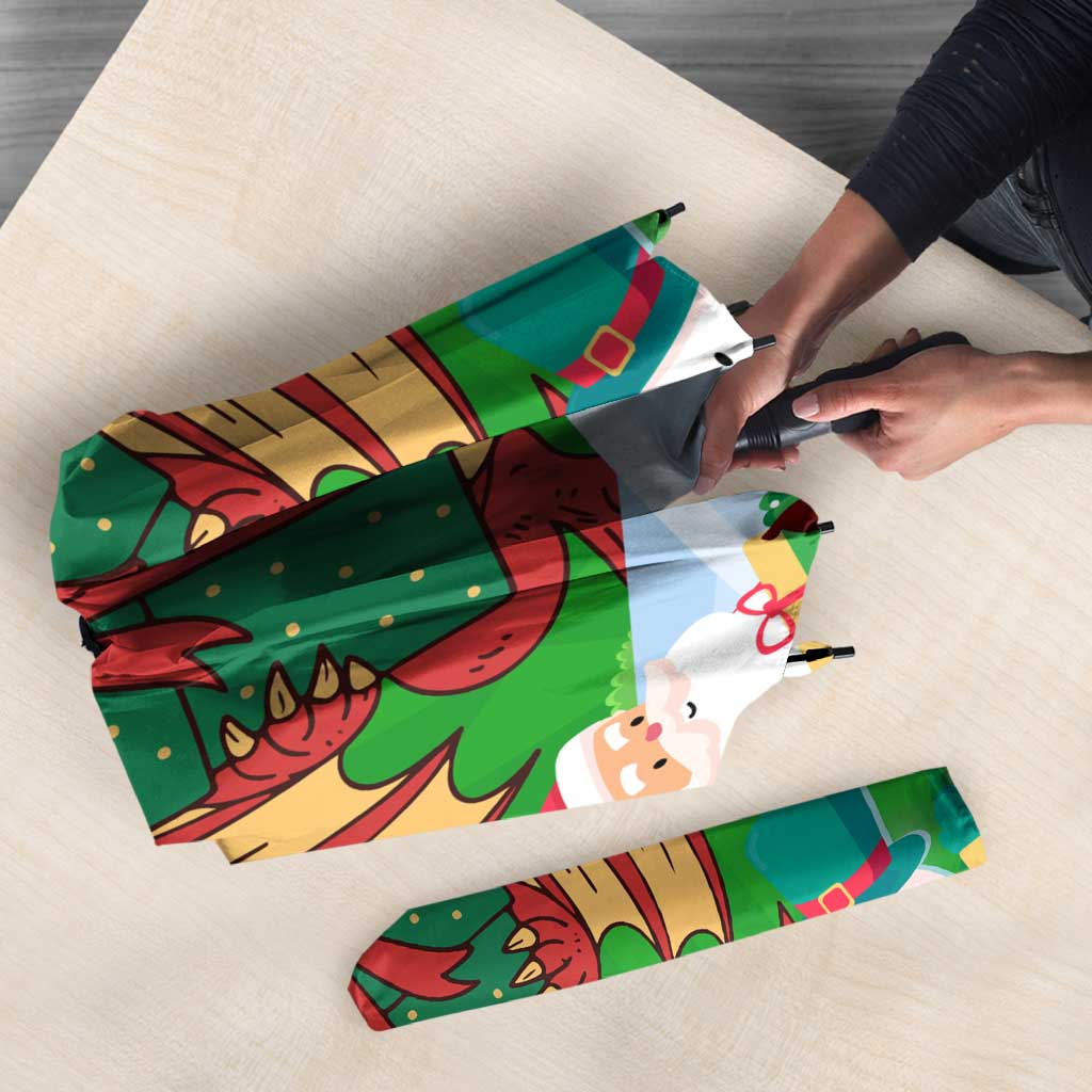 Wales Christmas Umbrella with Red Dragon Gift and Holiday Crest Snow Scene - Wonder Print Shop