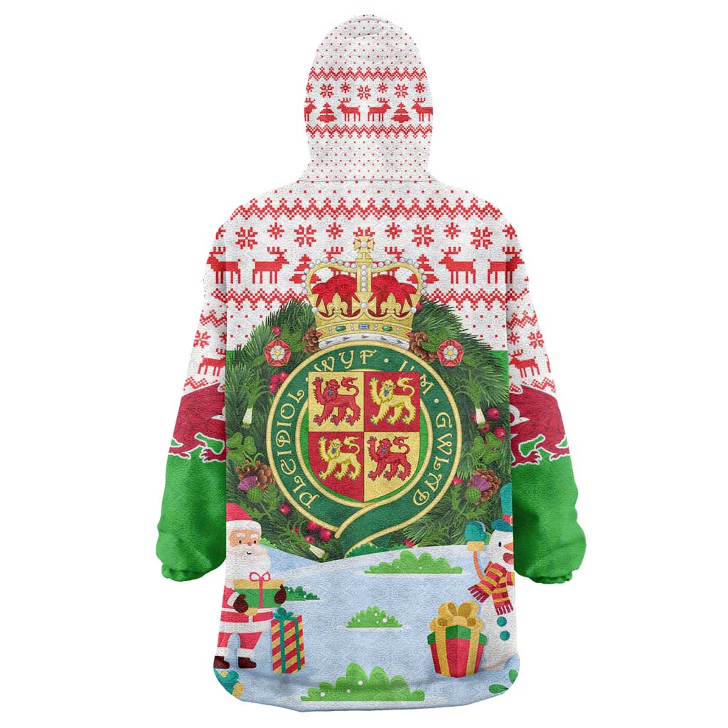 Wales Christmas Wearable Blanket Hoodie with Red Dragon Gift and Holiday Crest Snow Scene - Wonder Print Shop