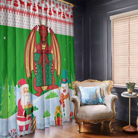 Wales Christmas Window Curtain with Red Dragon Gift and Holiday Crest Snow Scene - Wonder Print Shop