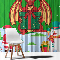 Wales Christmas Window Curtain with Red Dragon Gift and Holiday Crest Snow Scene - Wonder Print Shop