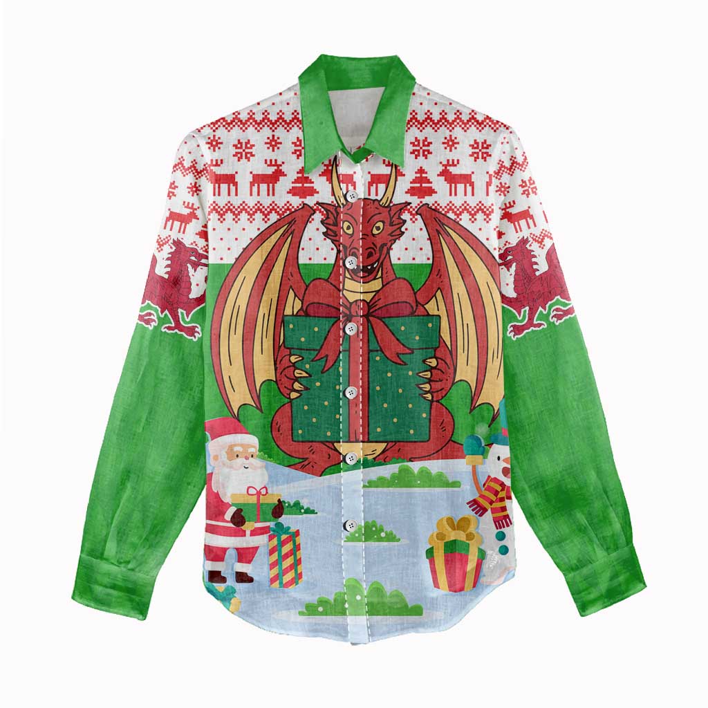 Wales Christmas Women Casual Shirt with Red Dragon Gift and Holiday Crest Snow Scene - Wonder Print Shop