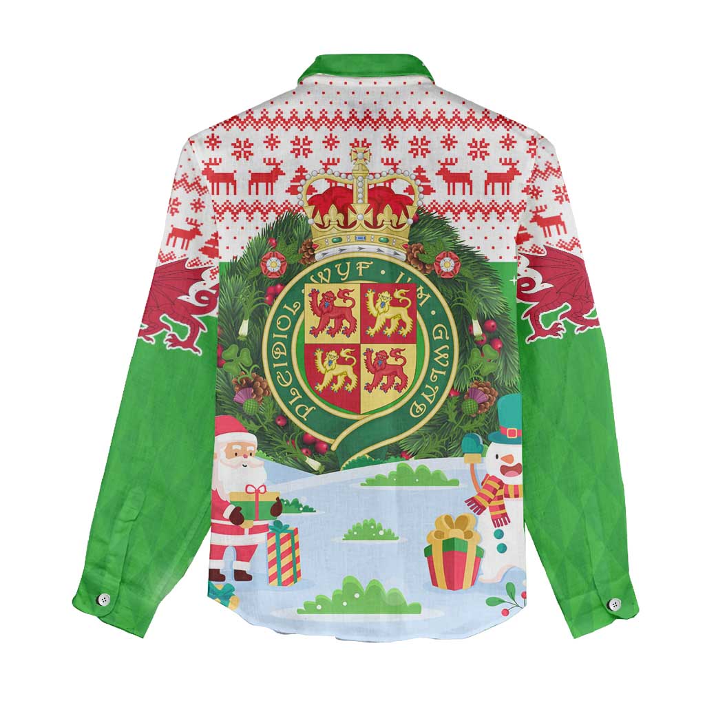Wales Christmas Women Casual Shirt with Red Dragon Gift and Holiday Crest Snow Scene - Wonder Print Shop