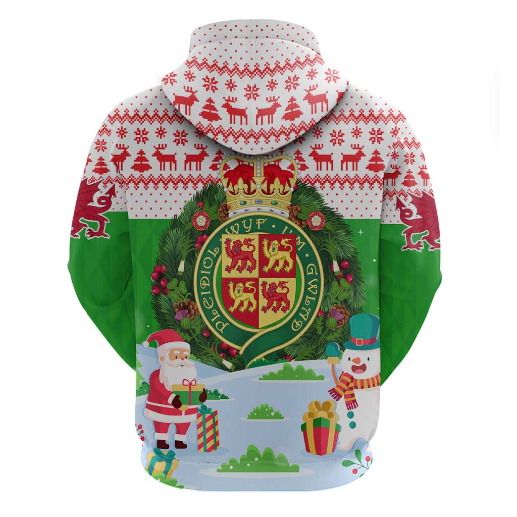 Wales Christmas Zip Hoodie with Red Dragon Gift and Holiday Crest Snow Scene - Wonder Print Shop