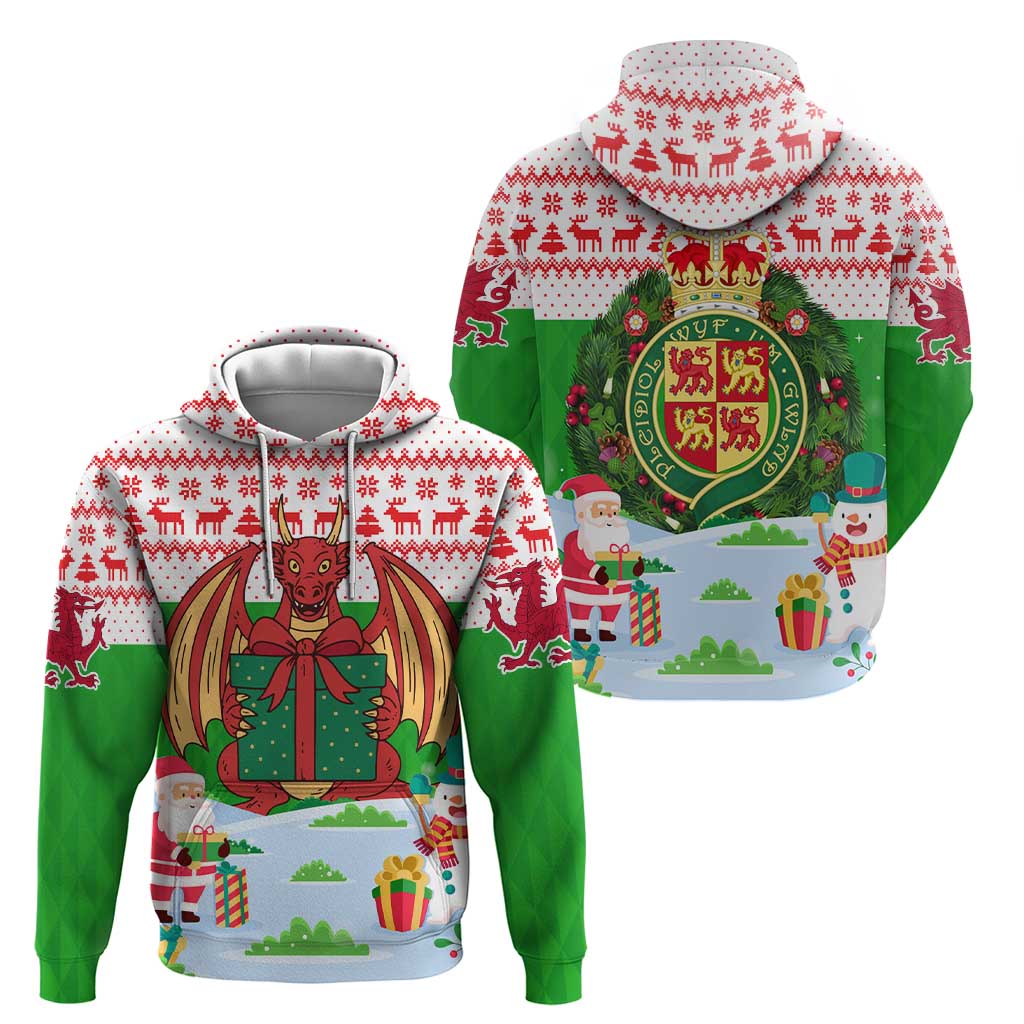 Wales Christmas Zip Hoodie with Red Dragon Gift and Holiday Crest Snow Scene - Wonder Print Shop