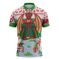 Wales Christmas Zipper Polo Shirt with Red Dragon Gift and Holiday Crest Snow Scene - Wonder Print Shop