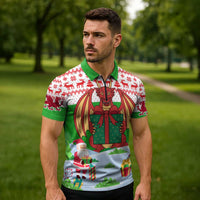 Wales Christmas Zipper Polo Shirt with Red Dragon Gift and Holiday Crest Snow Scene - Wonder Print Shop