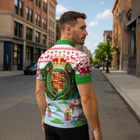 Wales Christmas Zipper Polo Shirt with Red Dragon Gift and Holiday Crest Snow Scene - Wonder Print Shop