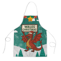 Wales Christmas Apron with Red Dragon Santa Sleigh and Festive Green Snowflake - Wonder Print Shop