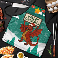 Wales Christmas Apron with Red Dragon Santa Sleigh and Festive Green Snowflake - Wonder Print Shop