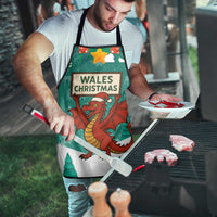 Wales Christmas Apron with Red Dragon Santa Sleigh and Festive Green Snowflake - Wonder Print Shop