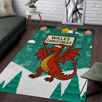 Wales Christmas Area Rug with Red Dragon Santa Sleigh and Festive Green Snowflake - Wonder Print Shop