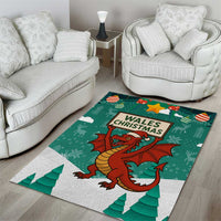 Wales Christmas Area Rug with Red Dragon Santa Sleigh and Festive Green Snowflake - Wonder Print Shop
