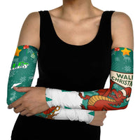 Wales Christmas Arm Sleeves with Red Dragon Santa Sleigh and Festive Green Snowflake - Wonder Print Shop
