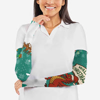 Wales Christmas Arm Sleeves with Red Dragon Santa Sleigh and Festive Green Snowflake - Wonder Print Shop