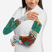 Wales Christmas Arm Sleeves with Red Dragon Santa Sleigh and Festive Green Snowflake - Wonder Print Shop
