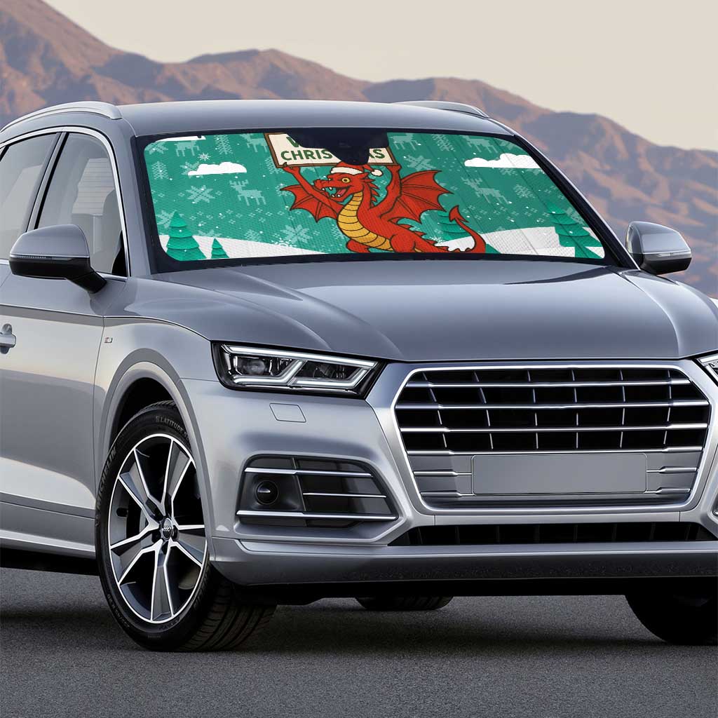 Wales Christmas Auto Sun Shade with Red Dragon Santa Sleigh and Festive Green Snowflake - Wonder Print Shop