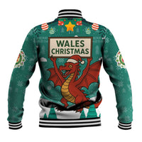 Wales Christmas Baseball Jacket with Red Dragon Santa Sleigh and Festive Green Snowflake - Wonder Print Shop