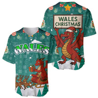 Wales Christmas Baseball Jersey with Red Dragon Santa Sleigh and Festive Green Snowflake - Wonder Print Shop