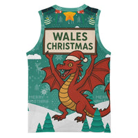 Wales Christmas Basketball Jersey with Red Dragon Santa Sleigh and Festive Green Snowflake - Wonder Print Shop