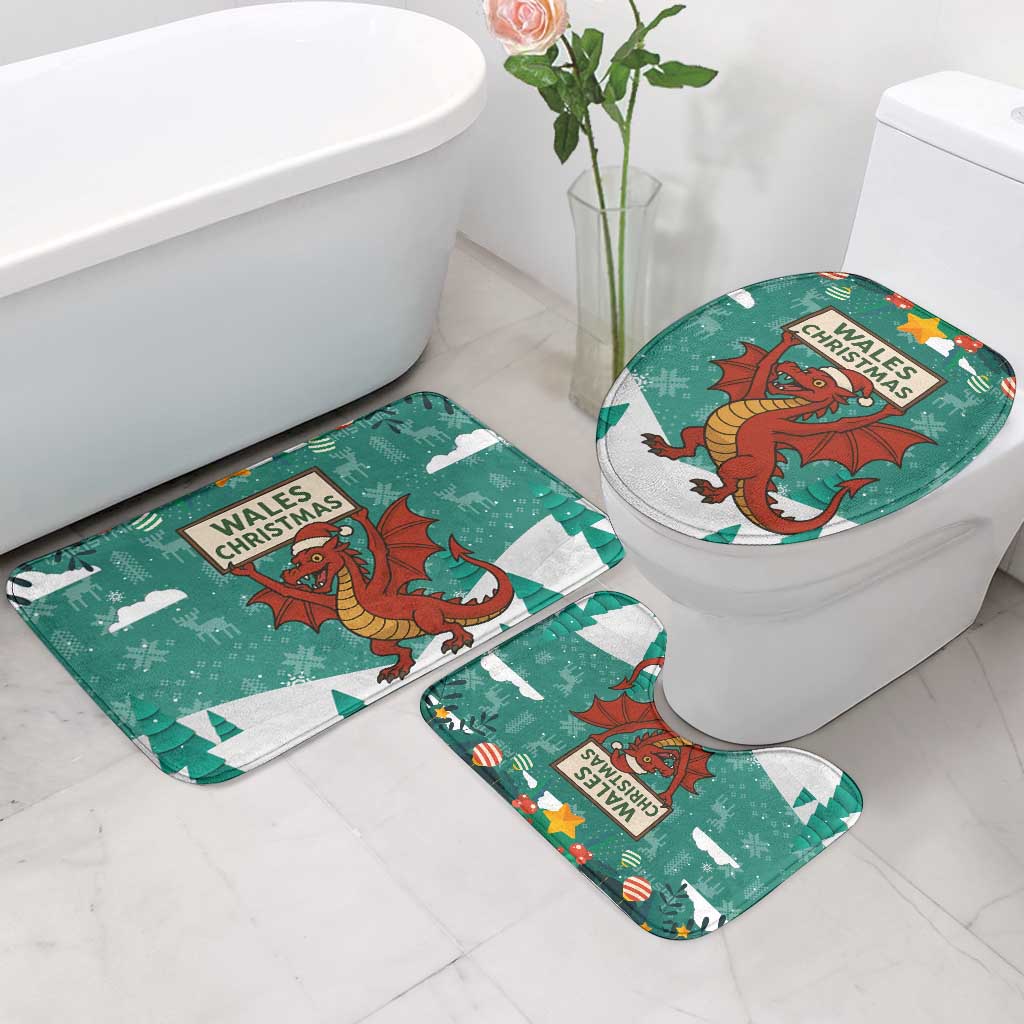 Wales Christmas Bathroom Set with Red Dragon Santa Sleigh and Festive Green Snowflake - Wonder Print Shop