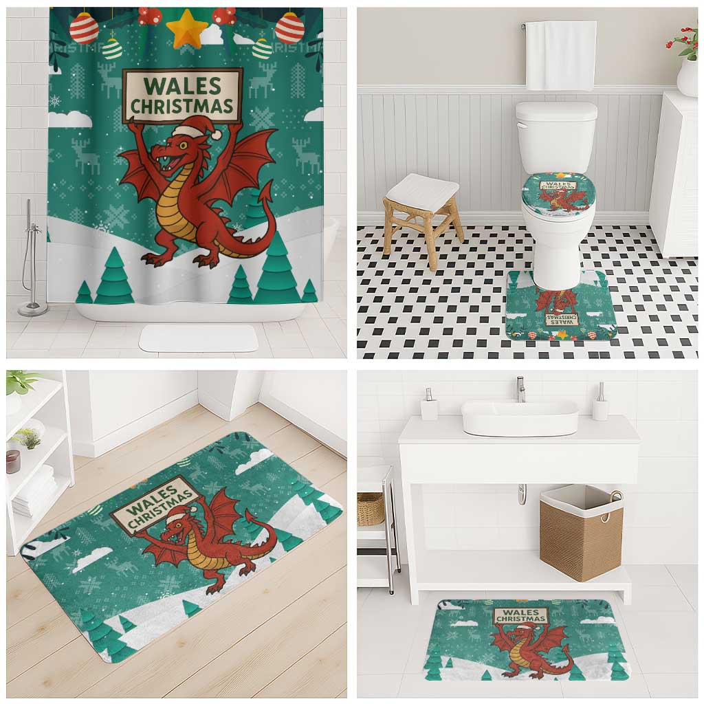 Wales Christmas Bathroom Set with Red Dragon Santa Sleigh and Festive Green Snowflake - Wonder Print Shop