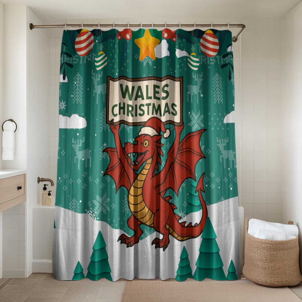 Wales Christmas Bathroom Set with Red Dragon Santa Sleigh and Festive Green Snowflake - Wonder Print Shop