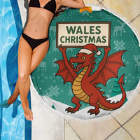 Wales Christmas Beach Blanket with Red Dragon Santa Sleigh and Festive Green Snowflake - Wonder Print Shop