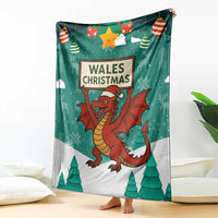 Wales Christmas Blanket with Red Dragon Santa Sleigh and Festive Green Snowflake - Wonder Print Shop