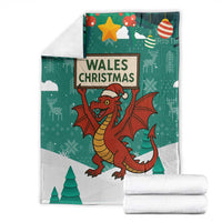 Wales Christmas Blanket with Red Dragon Santa Sleigh and Festive Green Snowflake - Wonder Print Shop