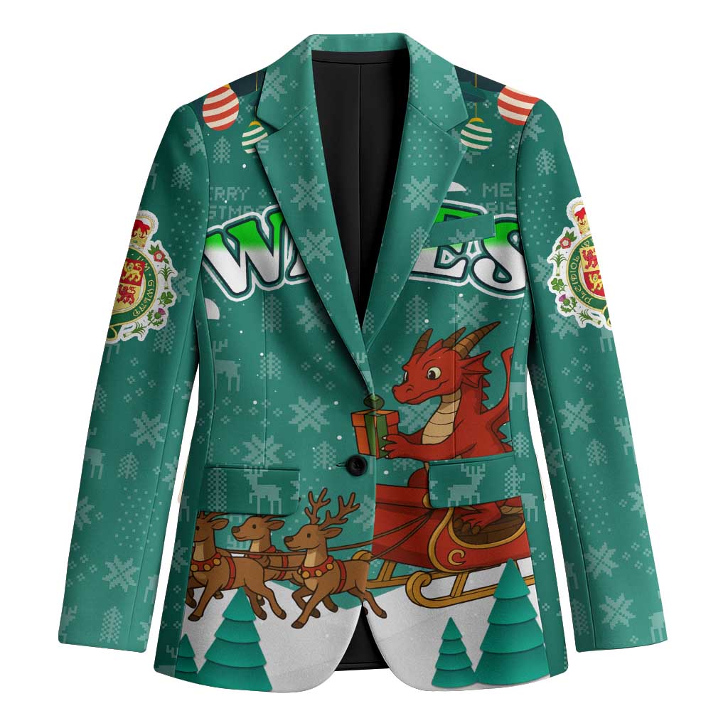 Wales Christmas Blazer with Red Dragon Santa Sleigh and Festive Green Snowflake - Wonder Print Shop