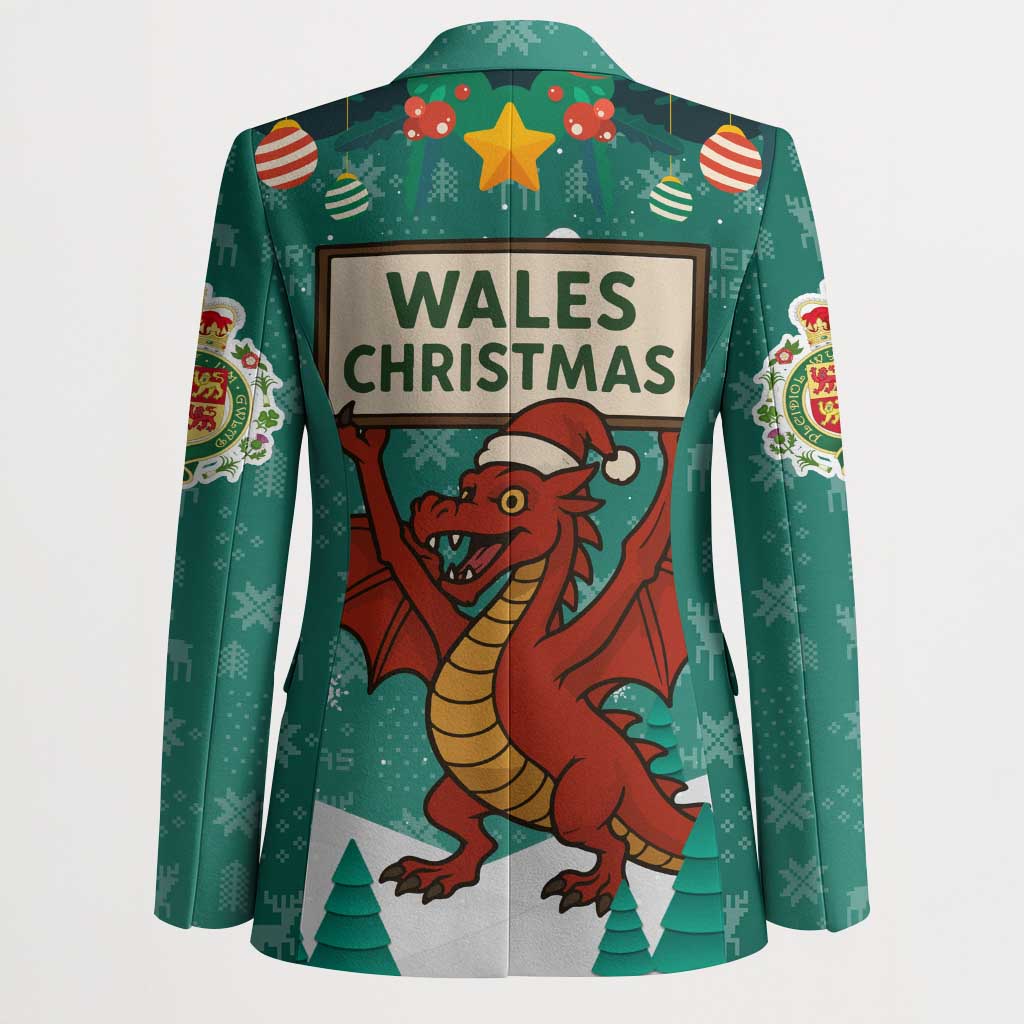 Wales Christmas Blazer with Red Dragon Santa Sleigh and Festive Green Snowflake - Wonder Print Shop