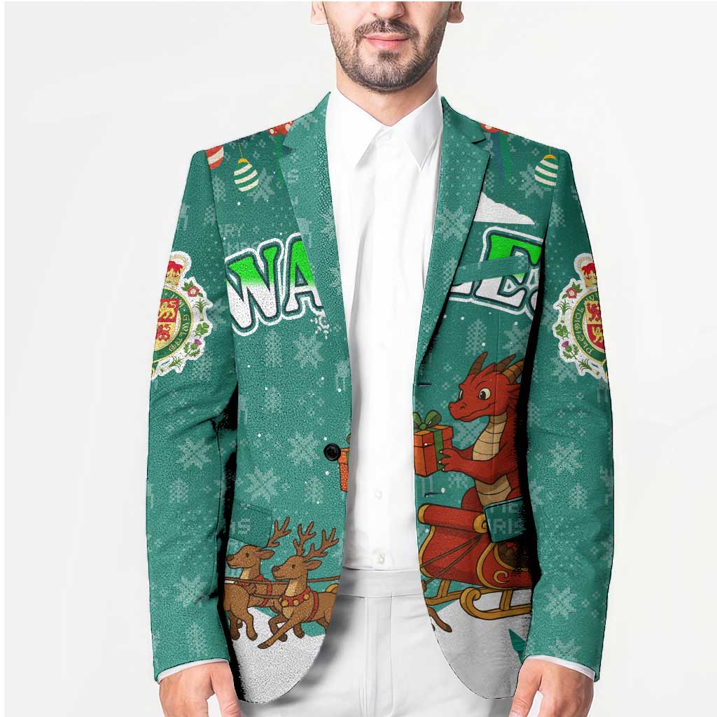 Wales Christmas Blazer with Red Dragon Santa Sleigh and Festive Green Snowflake - Wonder Print Shop