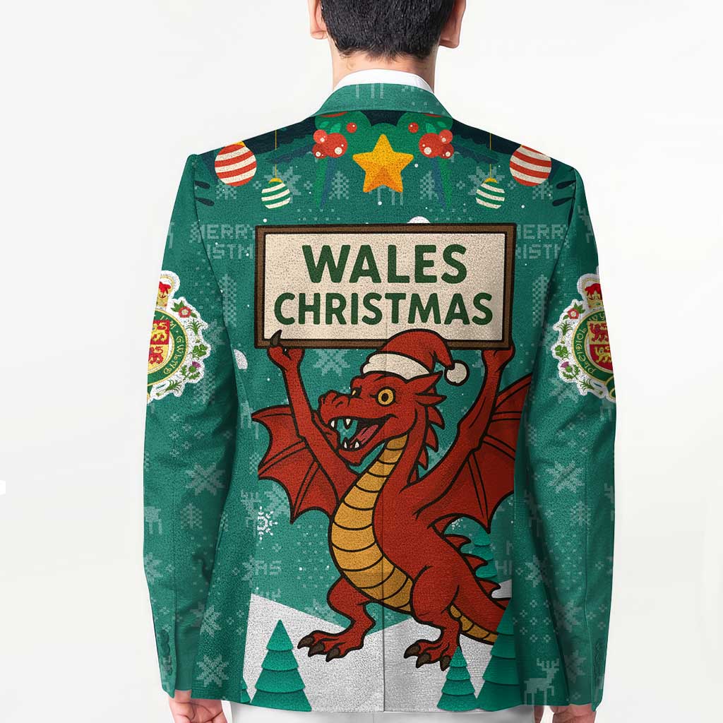 Wales Christmas Blazer with Red Dragon Santa Sleigh and Festive Green Snowflake - Wonder Print Shop