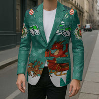 Wales Christmas Blazer with Red Dragon Santa Sleigh and Festive Green Snowflake - Wonder Print Shop