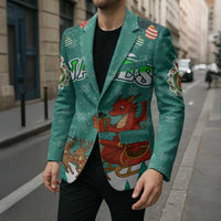 Wales Christmas Blazer with Red Dragon Santa Sleigh and Festive Green Snowflake - Wonder Print Shop