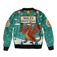 Wales Christmas Bomber Jacket with Red Dragon Santa Sleigh and Festive Green Snowflake - Wonder Print Shop