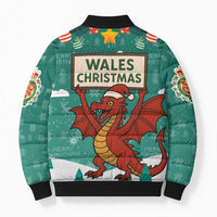 Wales Christmas Bomber Puffer Jacket with Red Dragon Santa Sleigh and Festive Green Snowflake - Wonder Print Shop