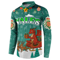 Wales Christmas Button Sweatshirt with Red Dragon Santa Sleigh and Festive Green Snowflake - Wonder Print Shop