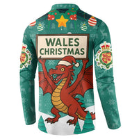 Wales Christmas Button Sweatshirt with Red Dragon Santa Sleigh and Festive Green Snowflake - Wonder Print Shop